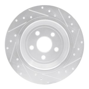 Ford Edge Brake Rotor (1) - Rear Left - R1 Concepts - Drilled & Slotted - Silver - `15-`24
